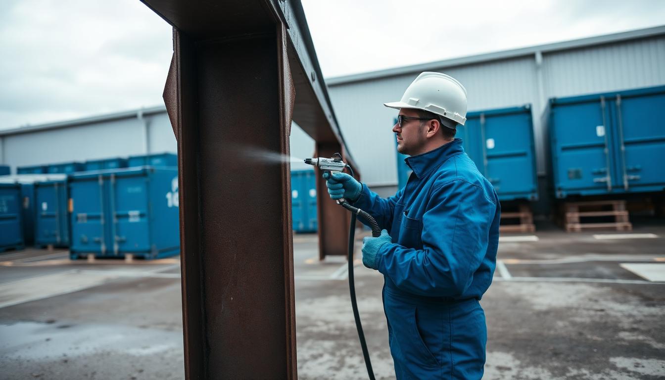 Industrial painter applying coatings in the training centre